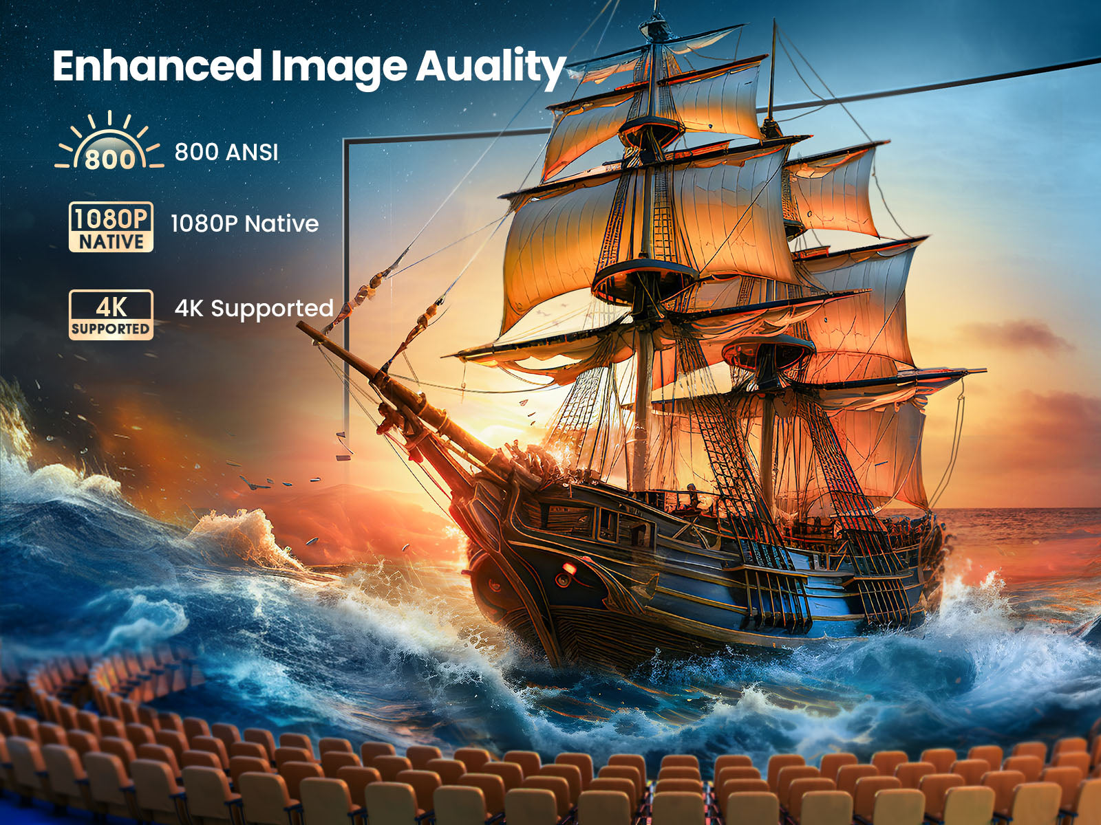 yaber v12 800 ansi lumens cinema projector ，native 1080p & 4k supported